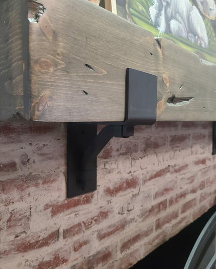 The Buffalo 4" Mantel Bracket – Square Support Bar with Metal Straps, Heavy Duty Steel, Handmade USA