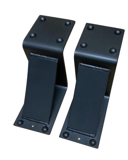 Black steel Clermont 4 inch mantel brackets with decorative rivets by Industrial Farm Co, heavy duty L-shaped corbels with...