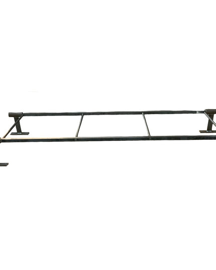 Black metal wall-mounted Ossit ladder by Industrial Farm Co with parallel horizontal rails and vertical support brackets o...