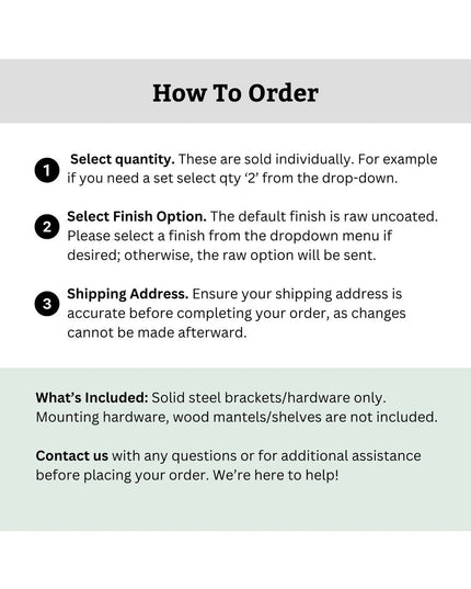Gray ordering instructions page for The Annie Stocking Holder by Industrial Farm Co showing 3-step process for selecting q...