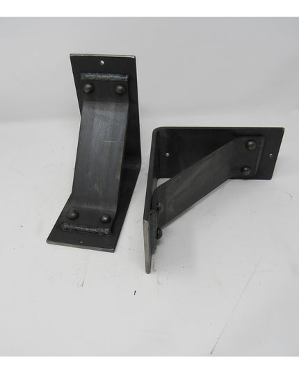 Black metal rustic bracket supports by Industrial Farm Co, showing two L-shaped corbels with riveted industrial design and...