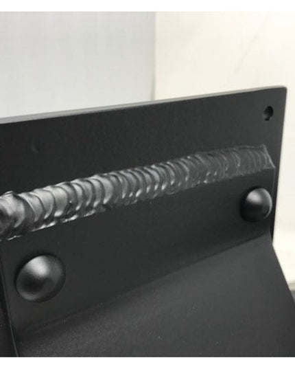 Black metal Geneseo bracket support with decorative twisted rod detail and mounting holes by Industrial Farm Co