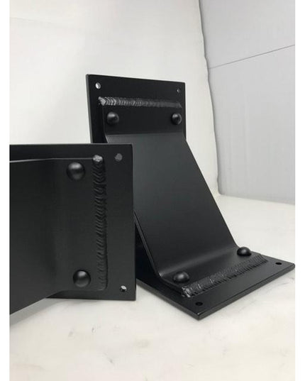 Black steel Geneseo Bracket Supports by Industrial Farm Co showing welded construction and mounting holes on white background