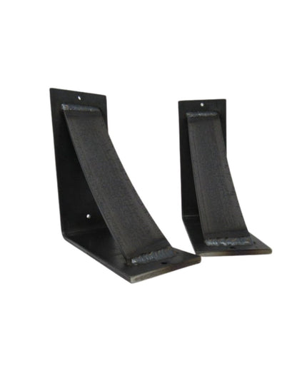 Industrial Farm Co Albany 4 inch heavy duty steel shelf brackets in black with curved support bars, handmade in USA