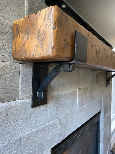 The Buffalo 4" Mantel Bracket – Square Support Bar with Metal Straps, Heavy Duty Steel, Handmade USA