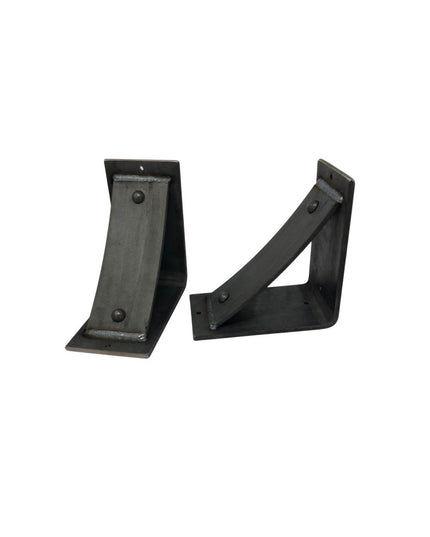 Moravia 4 inch black metal shelf brackets with rivets from Industrial Farm Co, showing triangular support design with moun...