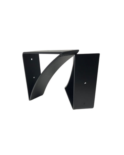 Black steel Eleanor minimal bracket with curved support design and mounting holes from Industrial Farm Co on white background