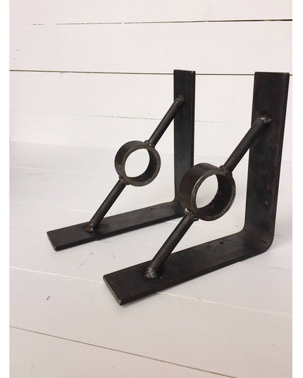 Black metal Glen Cove Modern Shelf Support brackets with circular ring design and triangular bracing by Industrial Farm Co
