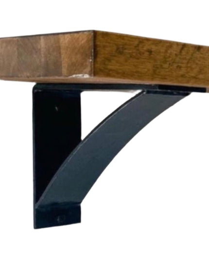 Heavy duty brackets made in the USA.  4 inches wide with 4 inch support bar. Powder coated black holding up bench.