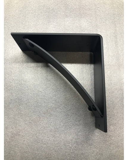 Black metal Utica Support bracket by Industrial Farm Co with triangular design and diagonal brace, shown against textured ...