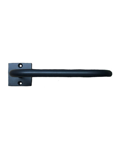 The Mitz black metal toilet paper holder by Industrial Farm Co featuring minimalist design with mounting plate and two scr...