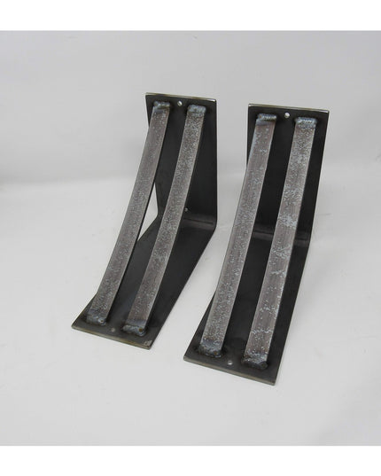 Industrial Farm Co Little Falls Metal Corbel pair in dark charcoal gray steel with rustic textured finish and mounting holes