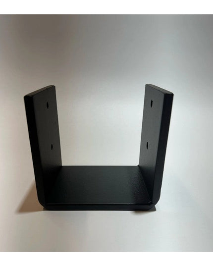 Black metal U-shaped beam wrap bracket from Industrial Farm Co, showing mounting holes on vertical sides and flat horizont...