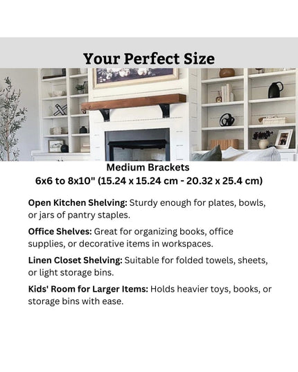 Medium-sized industrial steel shelf brackets supporting wooden shelves in white built-in bookcase around fireplace - Alban...