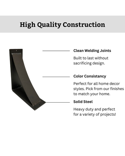 Industrial Farm Co Albany 4" heavy duty steel shelf bracket in black finish with curved support bar and clean welding joints