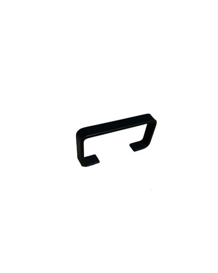 Black metal Emma towel holder door pull with rectangular frame design by Industrial Farm Co on white background