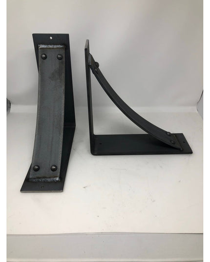 Black metal Utica Support bracket by Industrial Farm Co showing triangular corbel design with welded construction and moun...