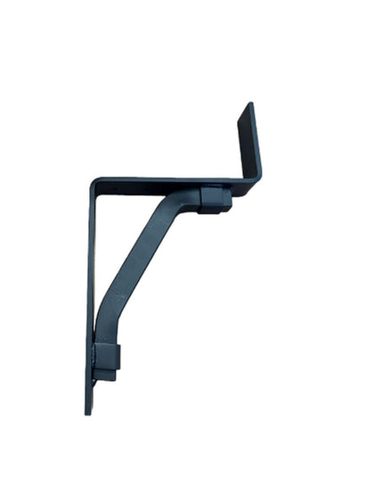 Black metal Ollie Industrial Support Bracket by Industrial Farm Co with curved diagonal brace and mounting plates on white...