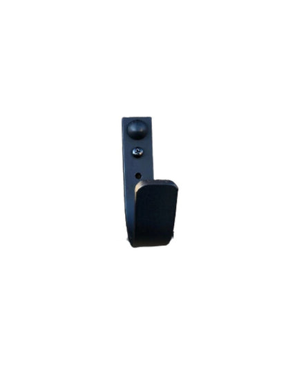 Dark blue metal Westley 1 inch wide wall hook with rounded mounting plate and curved hook arm by Industrial Farm Co