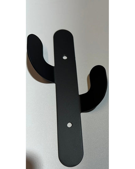 Black metal Sedona Cactus Wall Hook by Industrial Farm Co with two curved arms and mounting holes on white background