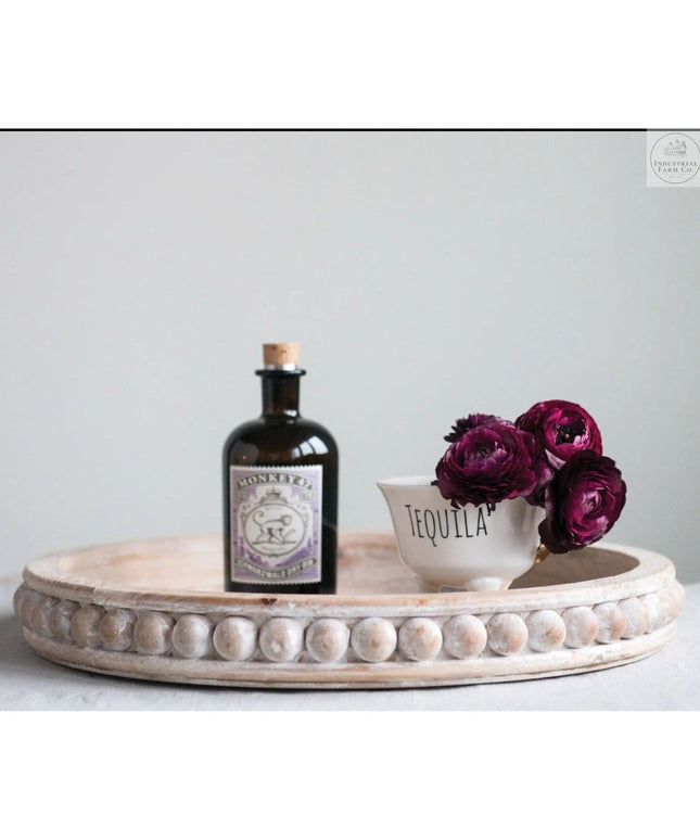 Decorative Beaded Wood Accent Tray  Default Title   | Industrial Farm Co