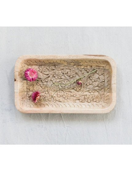 Floral Carved Mango Tray  Default Title   | Industrial Farm Co
