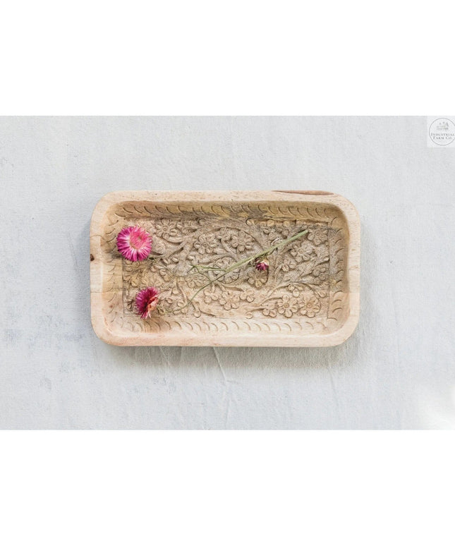 Floral Carved Mango Tray  Default Title   | Industrial Farm Co