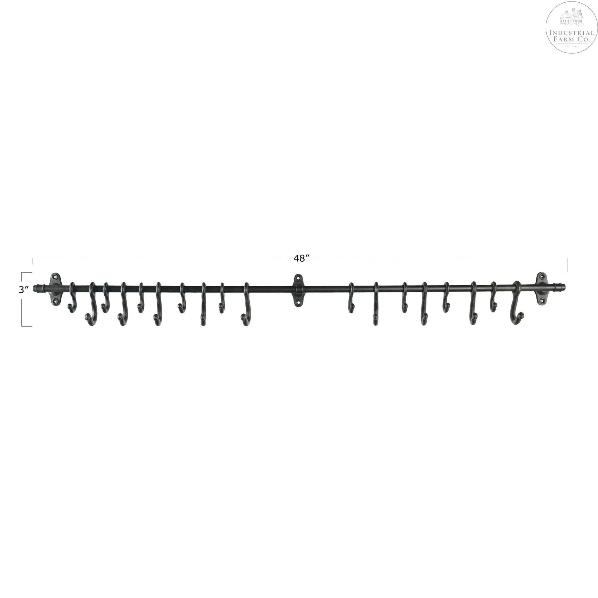 Forged Metal Wall Rod with Hooks     | Industrial Farm Co