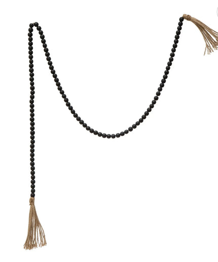 Distressed Black Paulownia Bead Garland     | Industrial Farm Co