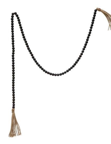 Distressed Black Paulownia Bead Garland     | Industrial Farm Co