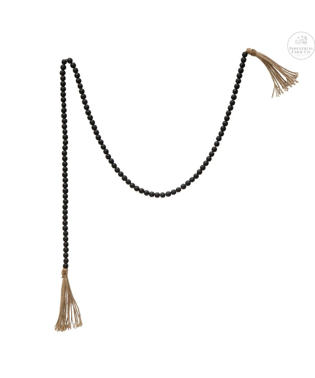Distressed Black Paulownia Bead Garland     | Industrial Farm Co