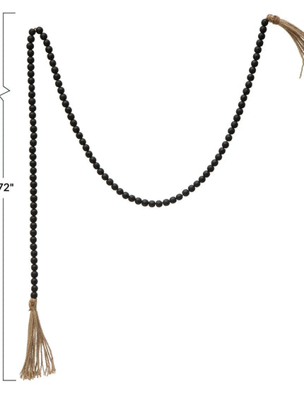 Distressed Black Paulownia Bead Garland     | Industrial Farm Co