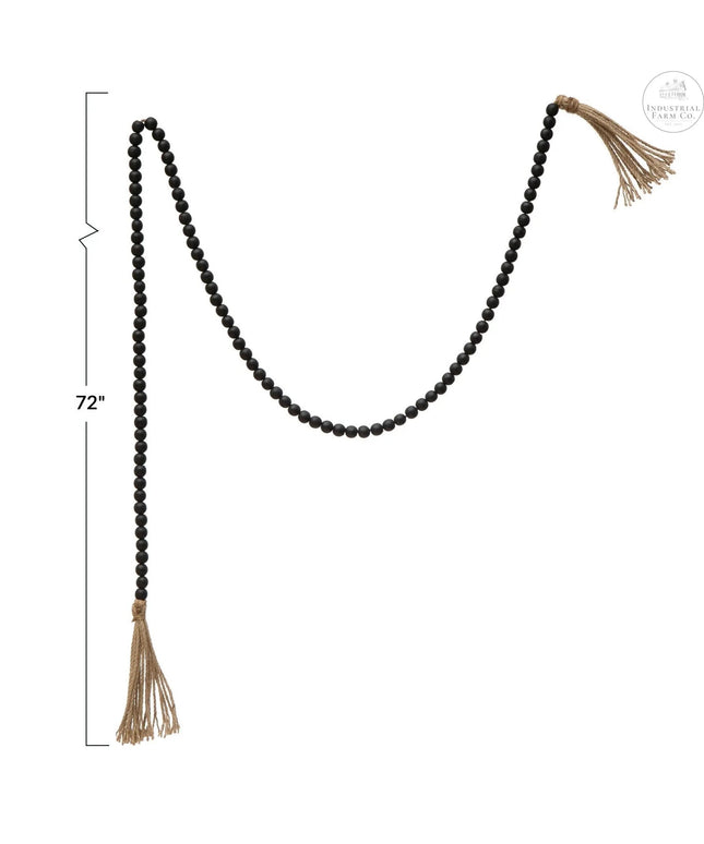 Distressed Black Paulownia Bead Garland     | Industrial Farm Co