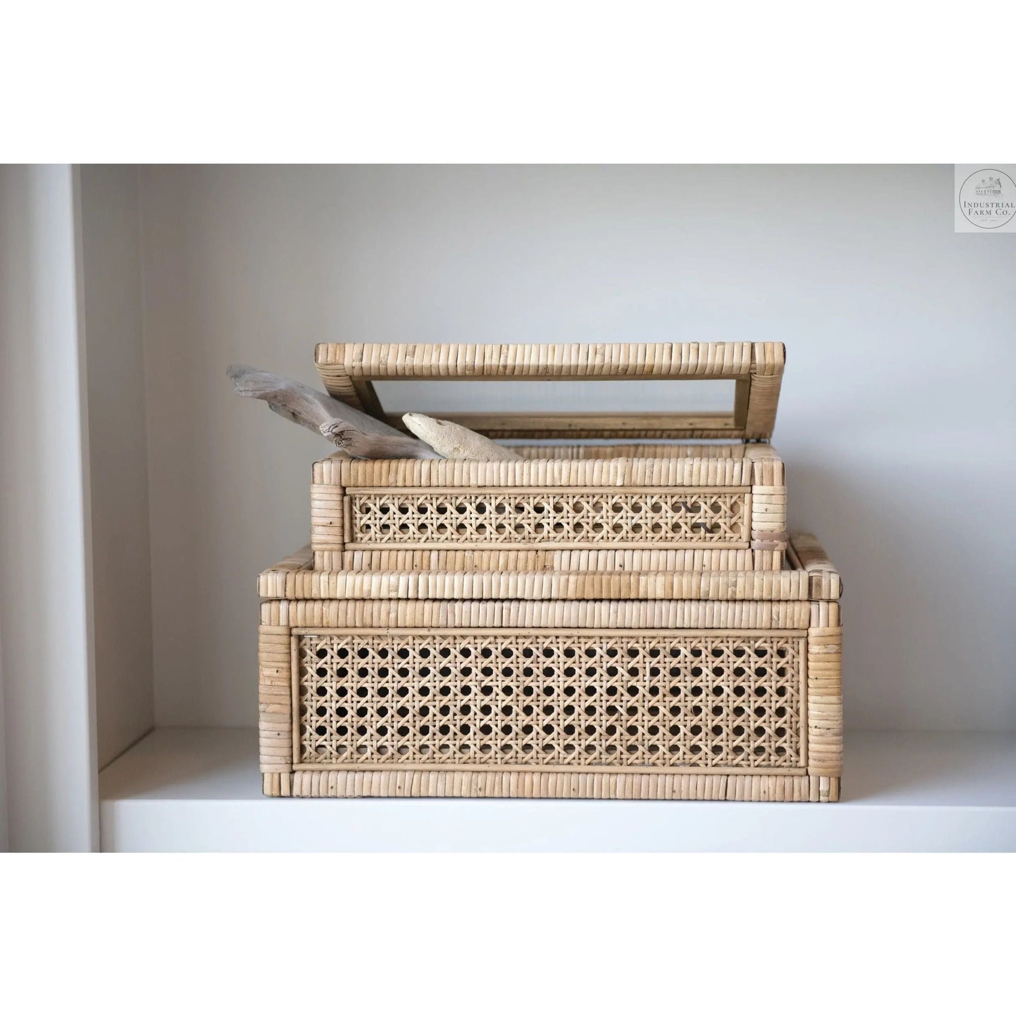 Rattan Display Box with Glass Lid - Set of Two     | Industrial Farm Co