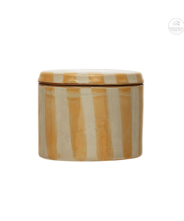 Striped Stoneware Canister  Yellow Stripes   | Industrial Farm Co