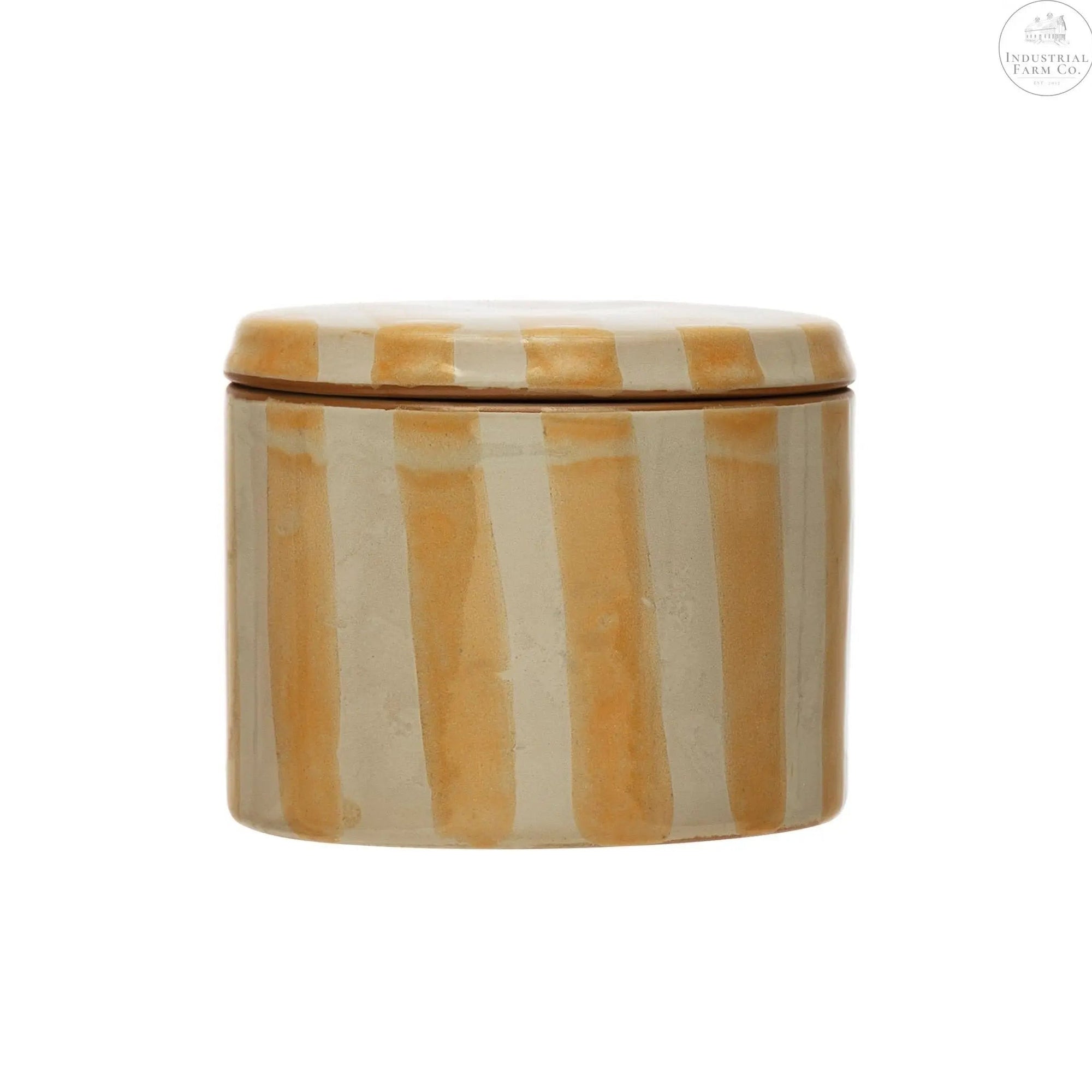 Striped Stoneware Canister  Yellow Stripes   | Industrial Farm Co