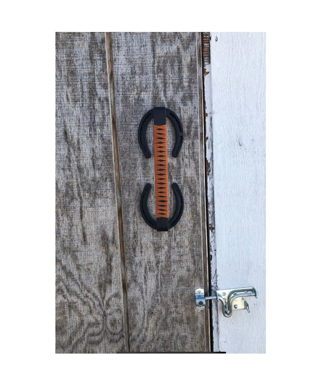 The Bermuda Handle Door Handle/ Pull Raw - Uncoated Metal Leather Wrapping Leather Braid - Saddle | Industrial Farm Co