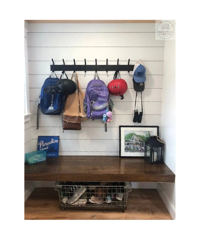 The Cooperstown Double Hook Coat Rack Coat Rack 10" Wall Mount Length Finish Black Powder Coat | Industrial Farm Co