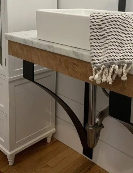 The Rochester Countertop and Desk Supports Brackets/Corbels 8" Depth x 20" Wall Mount Length Finish Black Powder Coat | Industrial Farm Co